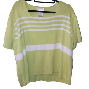 Womens Striped Light Lime Short Sleeve Sweater